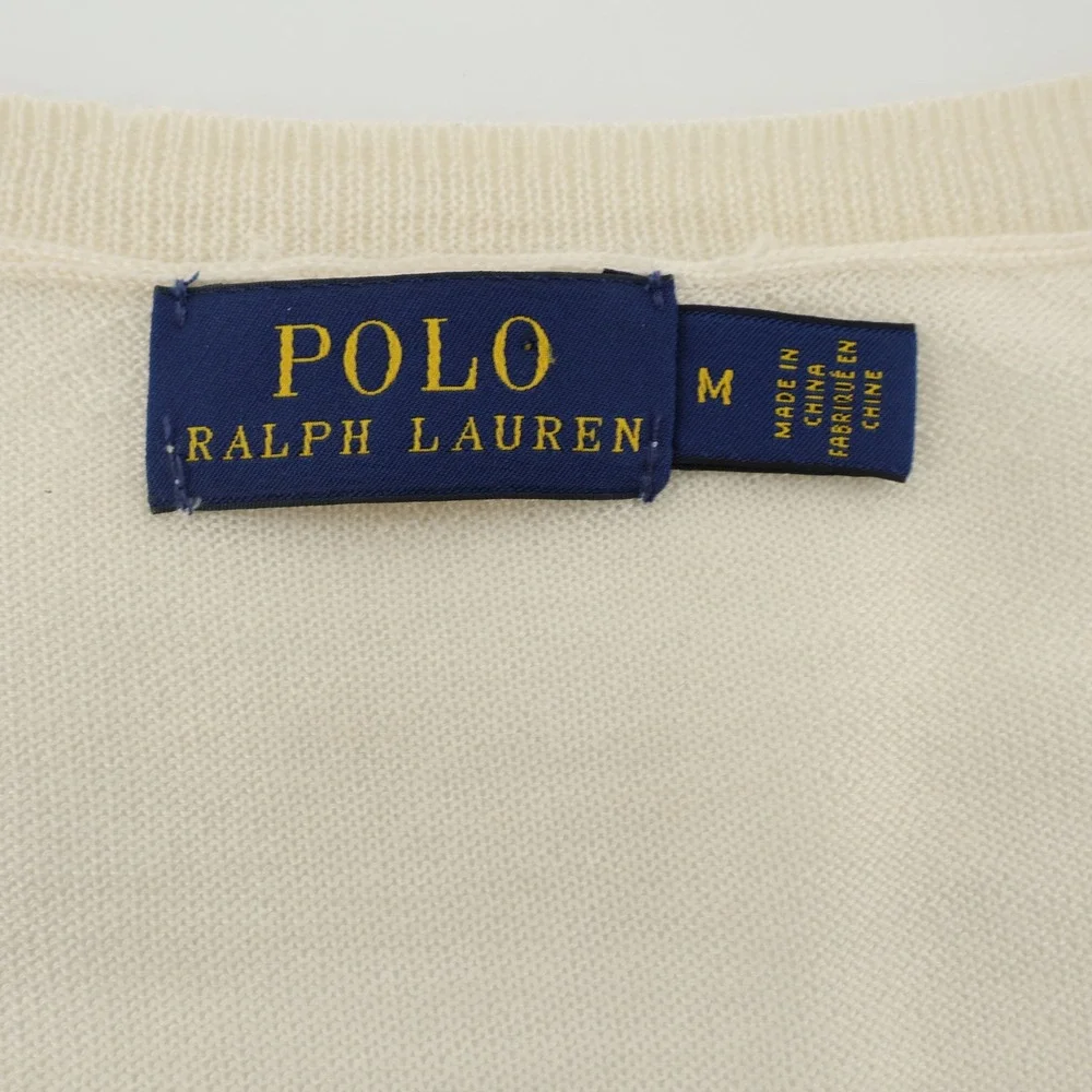 Polo Ralph Lauren Mens Cream V‎ Neck Fine Knit Wool Sweater Size Medium Flaws